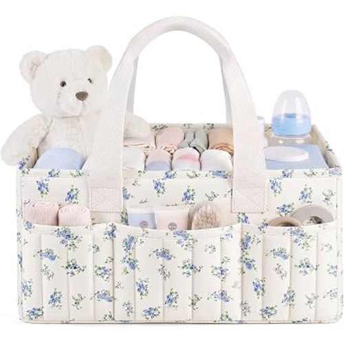 Amazon.com : Floral Baby Diaper Caddy Organizer with Lid, Gift Basket for Baby Shower | Newborn Registry Essentials, Diaper Caddy Organizers Bags with Portable Changing Mat, Removable Dividers, Long Sturdy Handles : Baby