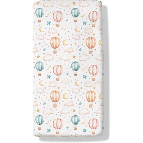 Watercolor Hot Air Balloon Cloud Moon Baby Crib Sheets for Boys Girls Sky Adventure Soft Snug Fitted Crib Mattress Cover Boho Air Balloon Baby Sheet for Standard Crib Toddler Mattress Retro 52x28in