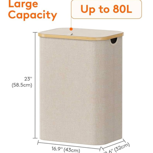 Lifewit 80L Laundry Basket with Lid, Clothes Hampers for Laundry with Bamboo Handles and A Removable Laundry Bag, Large Foldable Laundry Hamper for Bedroom, Bathroom, Dorm, Laundry Room, Beige