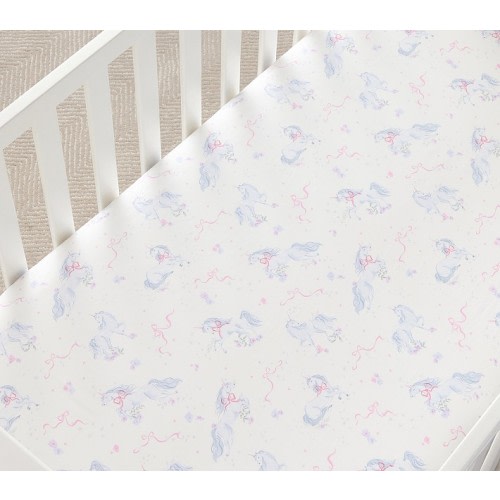 Unicorn Bows Organic Crib Fitted Sheet