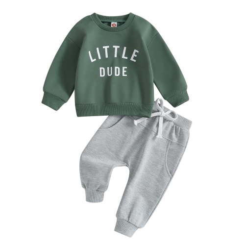 HCNTES Toddler Baby Boy Clothes Letter Crewneck Fall Boy Winter Outfits Sweatshirt Long Sleeve Pants Clothes Set(3-6 Months,S1671-Green)