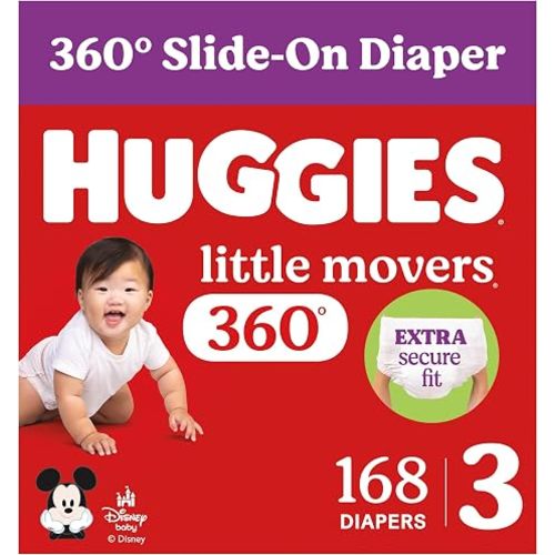 Huggies Little Movers HuggFit 360 Diapers Size 3, 168 Count (3 Packs of 56)