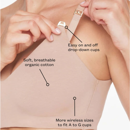 Organic Cloud Cotton Wireless Nursing Bra - color nude, size large