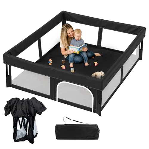 Foldable Baby Playpen, 50"×50" Play Yard for Toddlers, Portable & Collapsible Playpen with Gate, ASTM & CPSC Certified, Skin-Friendly & Breathable Mesh, Ideal for Indoor & Outdoor Use with Bag