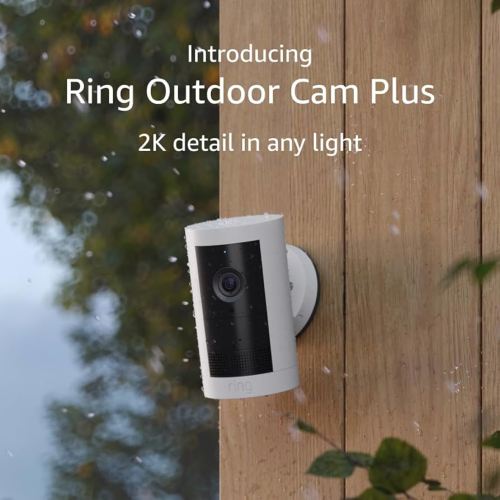 Introducing Ring Outdoor Cam Plus, Battery — Wide-Angle 2K Video with Ring Vision, Low-Light Sight for full-color night vision, Mount-Anywhere Versatility, White