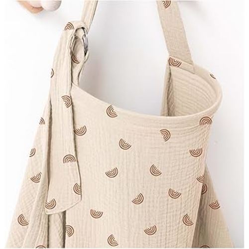 Muslin Nursing Covers for Breastfeeding, Privacy Breast Feeding Cover with Arch Neckline for Mom and Baby, Breathable 100% Cotton Nursing Apron Multi-use Stroller Cover