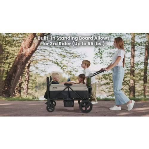 Jeep Wrangler Mojave All-Terrain 2- Seater + Stroller Wagon with Built-In Standing Board by Delta Children - Tan/Black