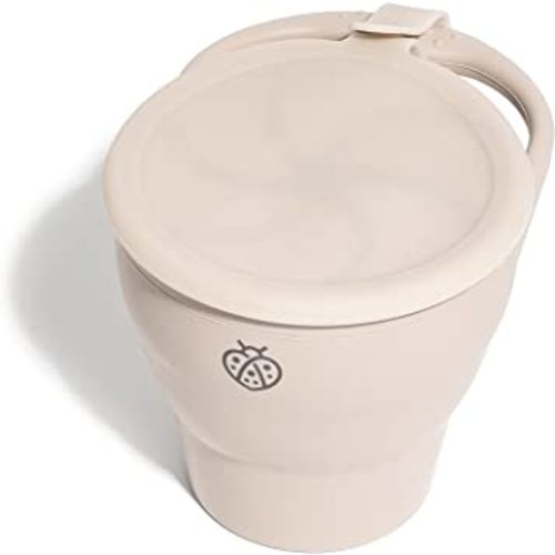 Boppabug | Toddler Snack Cup with Attached Lid | Collapsible Silicone Snack Container | Toddler Spill Proof Snack Catcher (Taupe)