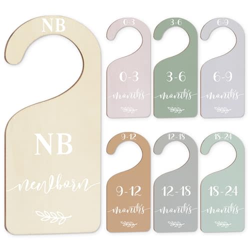 Whaline 7Pcs Terrazzo Wood Baby Closet Size Dividers with White Velvet Bag Newborn to 24 Month Thicken Infant Wardrobe Hanger Organizers for Home Nursery Party Supplies