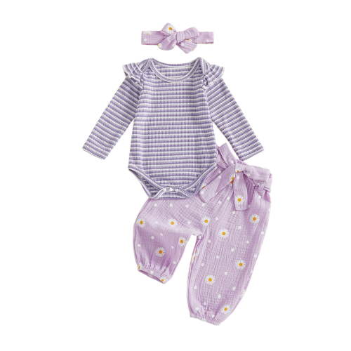 BLVB Newborn Baby Girl Clothes Infant Girl Cute Outfits Long Sleeve Ruffle Romper Floral Pants and Headband Set 0-24 Months