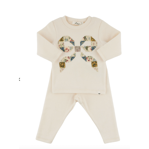 oh baby! Two Piece Set - Floral Quilt Bow - Natural