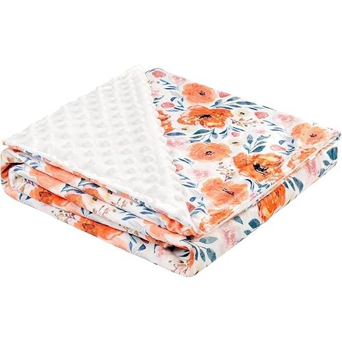 Baby Plush Mink Blanket Double Layer with Dotted Backing for Baby Girl or Baby Boy Holiday Thanksgiving (Orange Floral)
