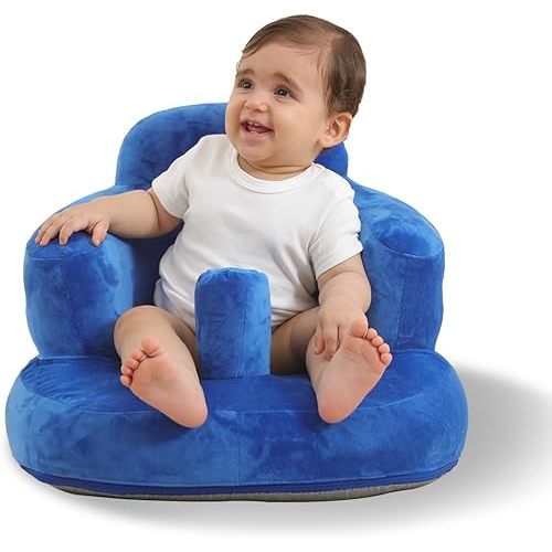 Upgrade Inflatable Baby Seat with Tray for Babies 3-36 Months, Built in Air Pump Bumbo Seat with Tray, Baby Chair Sit Me up Floor Seat for Baby, Learning to Sit&Feeding (Velvet Pillar-Blue)