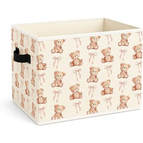 Pink Bow Teddy Bear Foldable Fabric Storage Bin