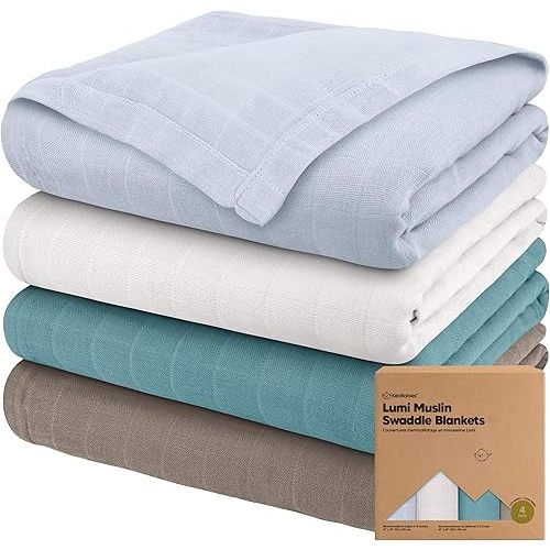 4-Pack Muslin Swaddle Blankets for Boys, Girls - Organic Baby Swaddles for Newborns, Soft & Breathable Receiving Baby Blankets for Girl, Boy, Neutral, Newborn Essentials Gift (Nimbus)