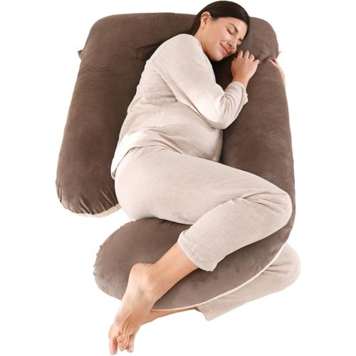 Pregnancy Pillows for Sleeping, 57-inch U Shaped Full Body Maternity Pillow with Removable Washable Cover - Support for Back, Belly, Hips, Legs for Pregnant Women, Latte Brown