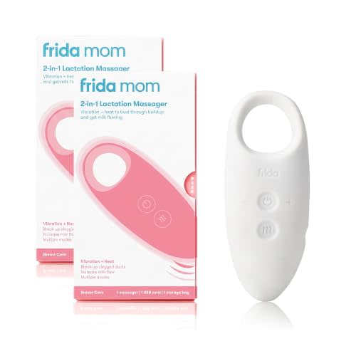 Frida Mom 2-in-1 Lactation Massager, Multiple Modes of Heat + Vibration for Clogged Milk Ducts, Increase Milk Flow, Breast Engorgement - USB Cord Included, White (Pack of 2)