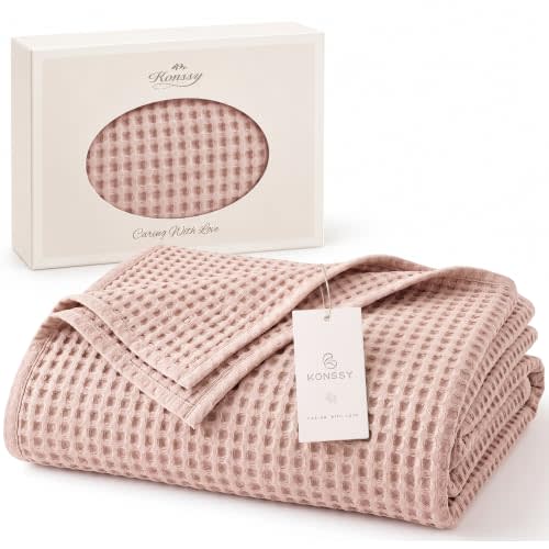 Konssy Waffle Baby Blanket for Boys & Girls, Softer Newborn Swaddle Blanket | 2026 Upgraded Waffle Knit, Cozy Crib Blanket for Nursery, Stroller & Toddler Bed, Machine Washable, 43" x 43"(Pink)
