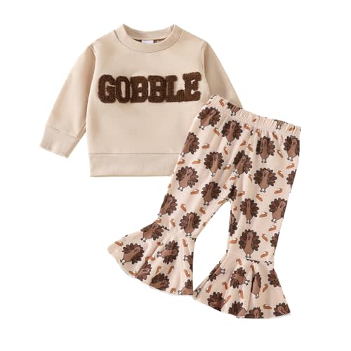 BemeyourBBs Toddler Baby Girl Thanksgiving Outfit Sweatshirt Flared Pants | Toddler Baby Girl Thanksgiving Outfit Crewneck Sweatshirt Bell Bottom Pants Set Fall Winter Clothes 6 Months-4 Years
