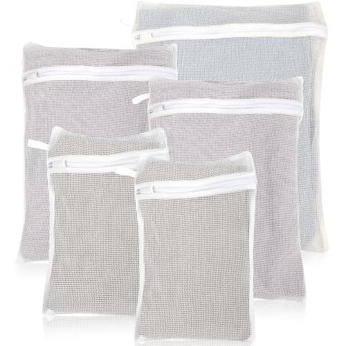 5-Piece Organic Cotton Laundry Bags with Zipper and Hanging Loop, 3 Sizes (S, M, L) Mesh Laundry Bag, Durable Cotton Mesh Laundry Bag for Delicate Underwear and Socks.