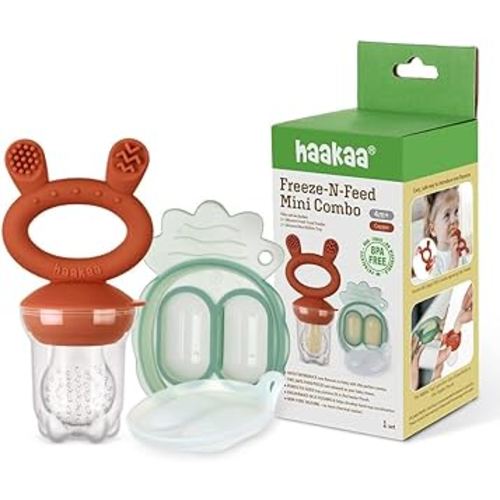 Haakaa Freeze-N-Feed Mini Combo – Baby Feeder – Silicone Nibble Tray – Breastmilk Popsicle Mold - Ideal for Self-Feeding & Teething Relief – 100% Food-Grade Silicone (Copper)