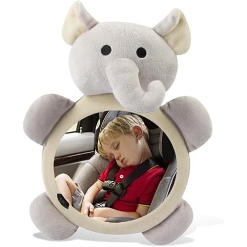 Rear Facing Baby Car Mirror, Plush Cute Wide View Vehicle Backseat Viewer, Shake-proof Baby in Sight Carseat Mirrors, Cartoon Animal Shatterproof Safety Observation Rearview Mirror (Elephant)