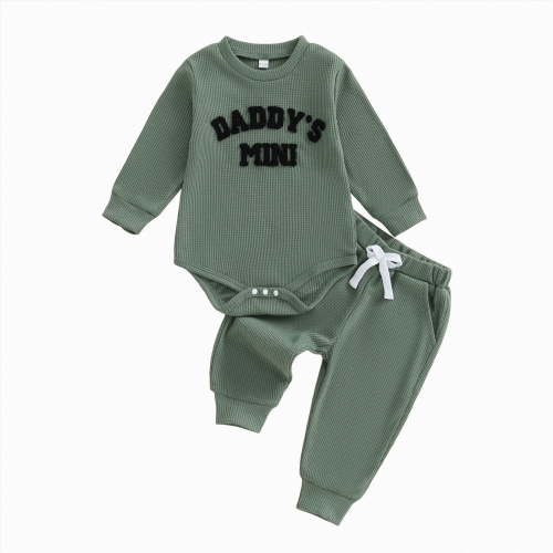 Splozh Newborn Baby Boy Fall Clothes 3 6 12 18 Months Winter Outfit Infant Baby Boy Fall Winter Clothes Letter Embroidery Preemie Baby Clothes,Green,0-3 Months