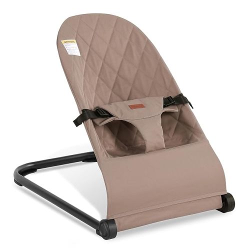 Baby Bouncer,Baby Bouncer Seat,Portable Infant Bouncer with 3-Point Safety Harness,Ergonomic Bouncy seat, Bouncer for Babies 0-6 Months up to 20lbs (Khaki)