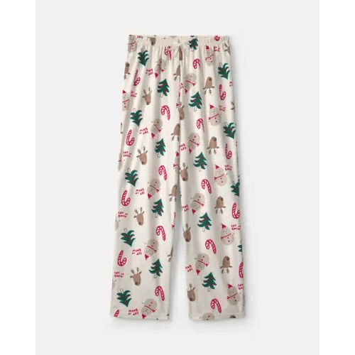Adult Christmas Icon Fleece Loose Fit Pajama Bottoms - Cream | Carter's