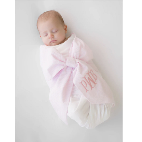 Bow Swaddle ® - Pink Savannah Seersucker