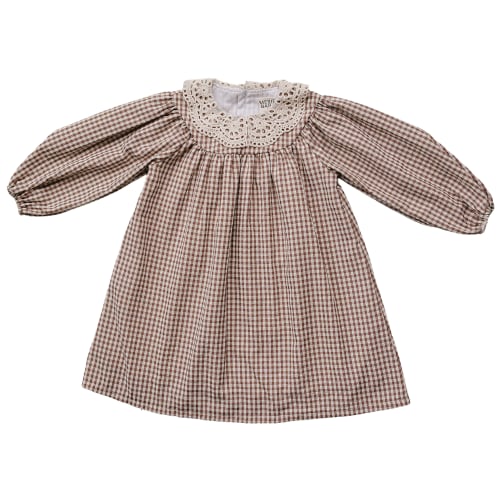 Camel Gingham Lace Dress – Mebie Baby