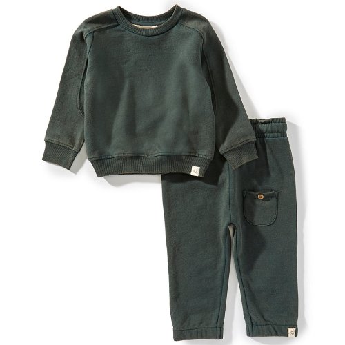 Burt's Bees Baby Boys Long-Sleeve Organic Cotton Acid-Wash Sweatshirt & Coordinating Jogger Pant Set