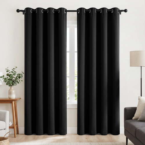 Blackout Curtains 52 x 84 inch, Thermal Insulated Black Curtains Set of 2 Panels, Noise Reduce Room Darkening Drapes for Bedroom, Living Room, Privacy Protection & Energy Saving