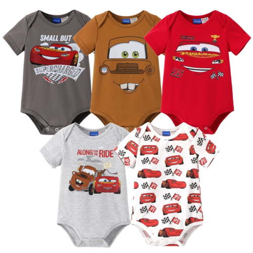 Disney Pixar Cars Baby Boys Bodysuits 5 Pack Lightning McQueen Mater Graphic Outfit Gift Set