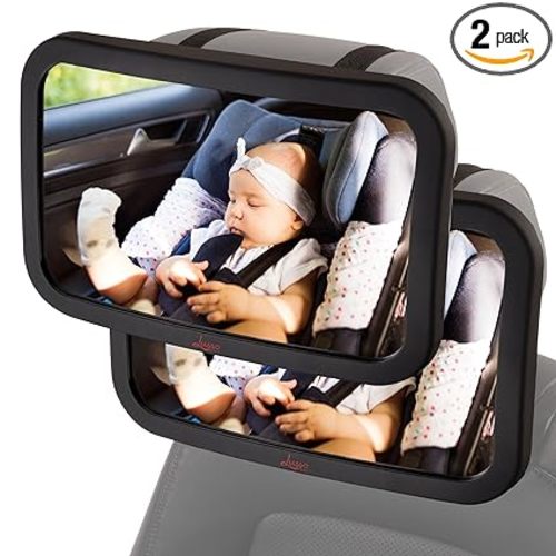 Lusso Gear Baby Car Mirror (2 Pack) - Secure Headrest Mount for Rear-Facing Seat Mirror - Shatter-Resistant Glass for Clear Infant View - Newborn Car Seat Accessory & Baby Essentials - Large, Black