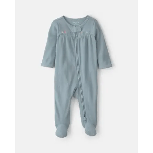 Baby Girl Floral Cotton 2-Way Zip Thermal Sleep & Play Pajamas - Blue | Carter's
