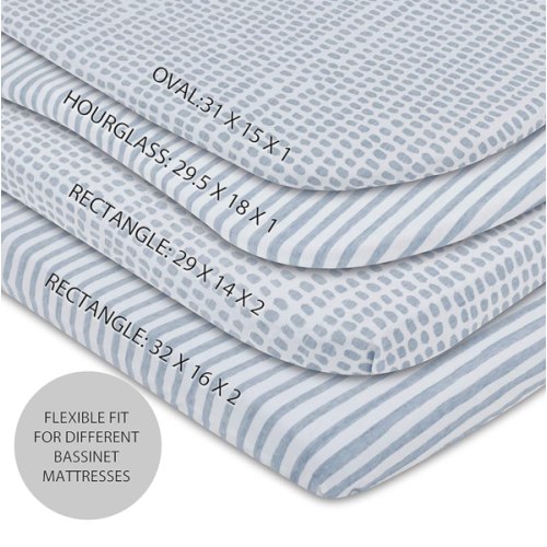 Ely’s & Co. Patent Pending Waterproof Bassinet Sheet 2-Pack Set for Baby Boy - 100% Cotton, Jersey Knit Cotton Sheets with Waterproof Lining — Misty Blue, Stripes and Splashes