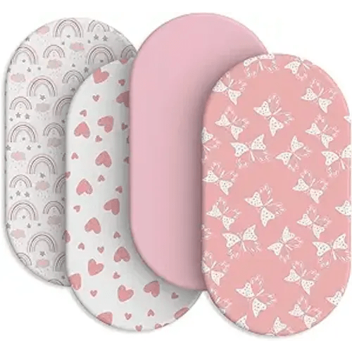 Baby Bassinet Sheets for Baby Boy Girls,4-Pack Fitted Bassinet Sheets Set Compatible with Halo Bassinest Swivel Sleeper,Baby Delight,Angelbliss,32"X16" (Pink Collection)