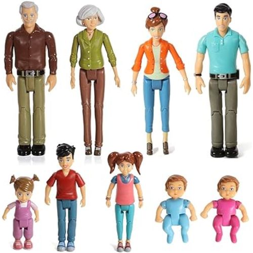 Beverly Hills Sweet Li'l Family Bendable Doll House Figurines Grandpa, Grandma, Mom, Dad, Sister, Brother, Toddler, Twin Boy & Girl