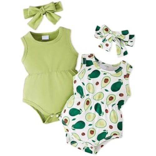Baby Girl Clothes Newborn Bodysuit Infant Romper Summer Outfits Cute Sleeveless 2-pack 4Pcs Set