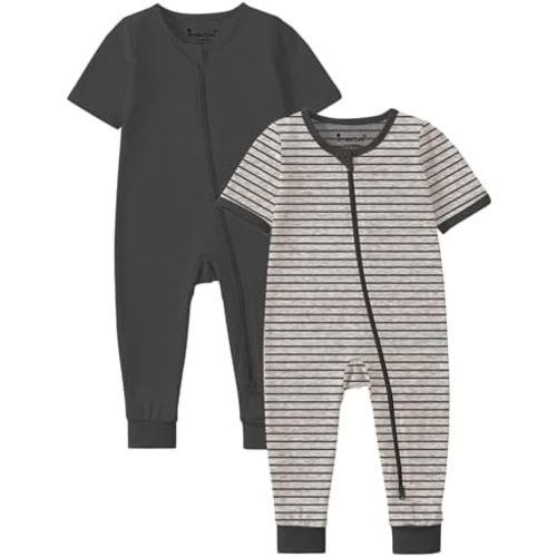 Jimonda Baby Romper 2 Pack Footless Pajamas Short Sleeve Sleepers Baby Boys Girls 2 Way Zipper Pjs Sleep and Play Clothes