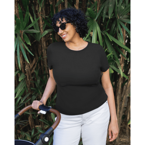 Ribbed Bamboo Crew Neck Nursing T-shirt | Grey Heather - Kindred Bravely