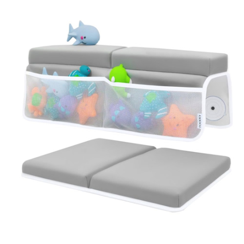 Comfortable Baby Bath Kneeler and Elbow Rest Pad Set – Thick Memory Foam Bath Kneeling Pad with Elbow Support – Baby Bathtub Cushion with Toy Organizer for Bathing Infant or Toddler - Grey