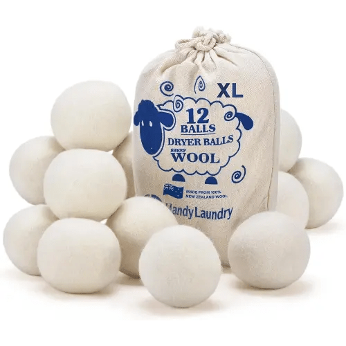 Handy Laundry Wool Dryer Balls - Natural Fabric Softener, Reusable, Reduces Clothing Wrinkles and Saves Drying Time, Better Alternative to Plastic Balls and Liquid Softener (Pack of 12)
