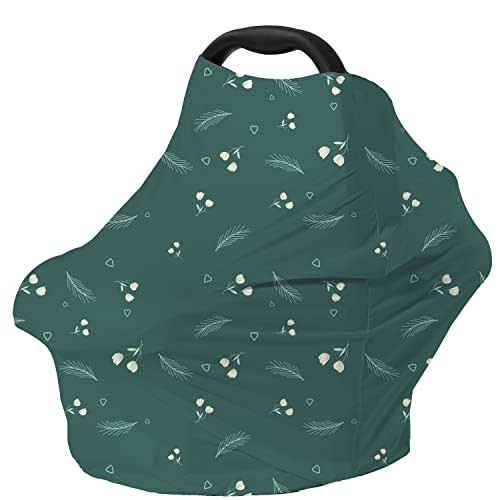 Carseat Covers for Baby Breastfeeding  Multi use Car Seat Canopy Cover, Infant Stroller Canopy Cover for Girls (Green Print)