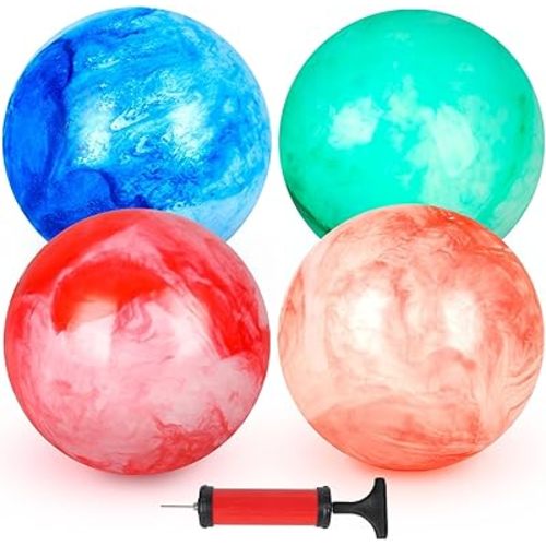 AMOR PRESENT 4PCS Playground Balls for Kids, 9 Inches Dodgeballs Bouncy Balls, Rubber Inflatable Kickball with Air Pump for Indoor Outdoor Sport Games