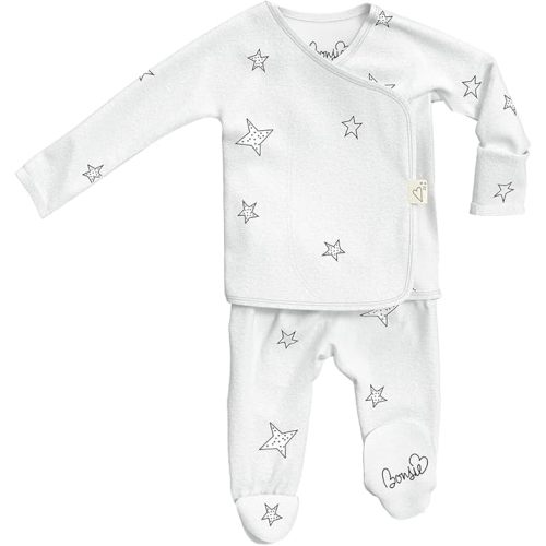 Bonsie Skin to Skin Babywear Footie - White Baby Footed Bodysuit - Stars