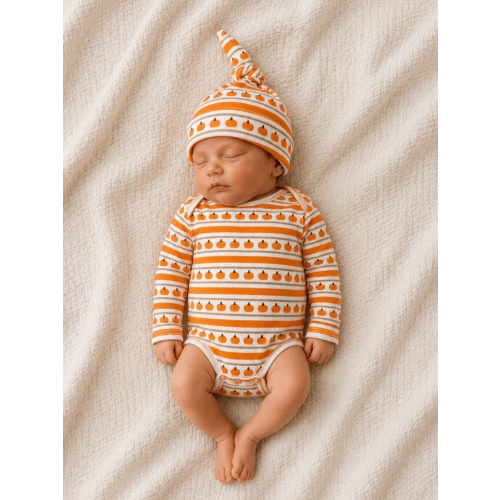 Pumpkin Stripe / Organic Long Sleeve Bodysuit