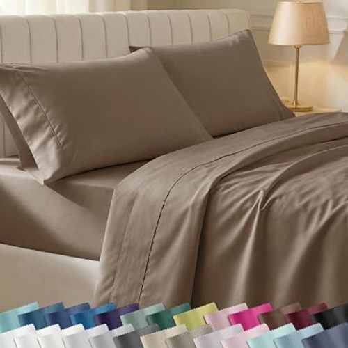 California Design Den King Sheet Set - Soft 400 Thread Count Sateen, Natural 100% Cotton Sheets King Size Bed Set, Deep Pockets with All Around Elastic for a Snug Fit, Durable Bedding - Mocha