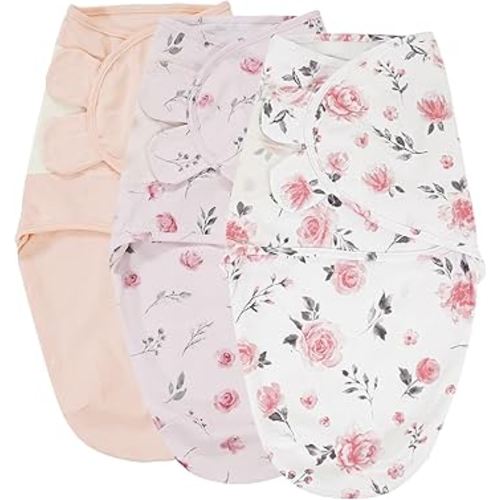 david's kids 100% Cotton 3 Pack Baby Swaddle Wrap for 0-3 Months, Soft Breathable Swaddle Blanket for Newborn Infant, Adjustable Baby Wrap Sleep Sacks for Girls, Newborn Essentials, Pink Floral